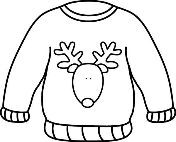 Black and White Reindeer Sweater Clip Art - Black and White ...