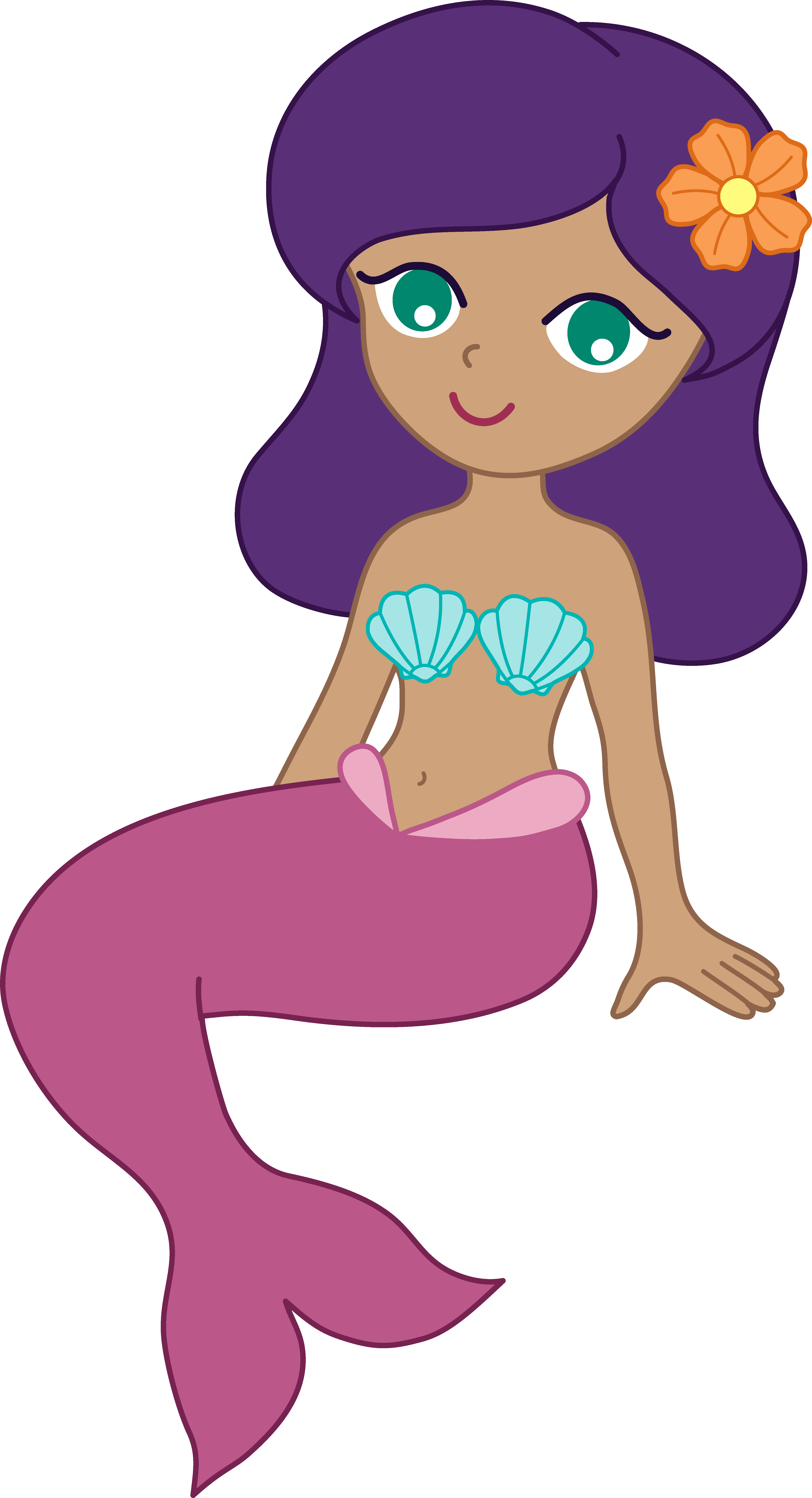 Cute Mermaid With Purple Hair - Free Clip Art
