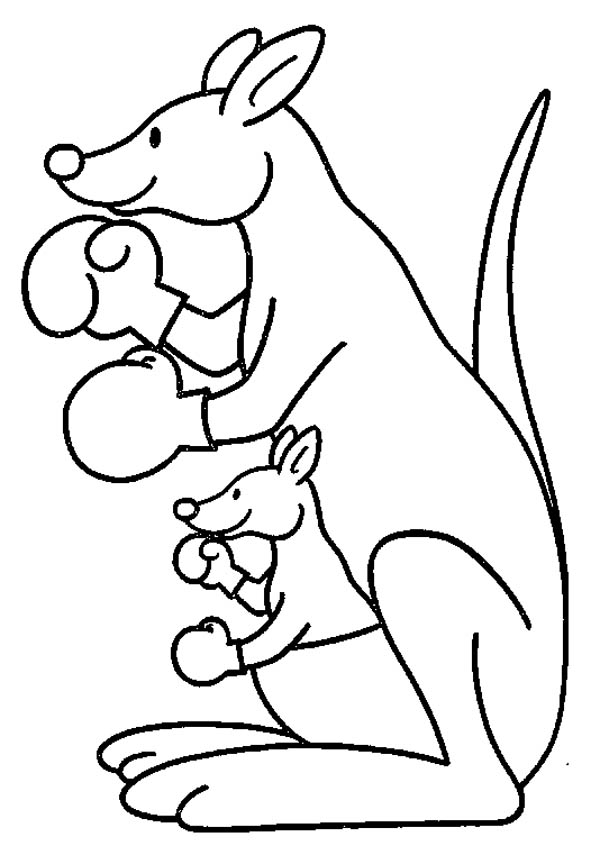 Kangaroo and Her Baby as a Boxer Coloring Page - NetArt