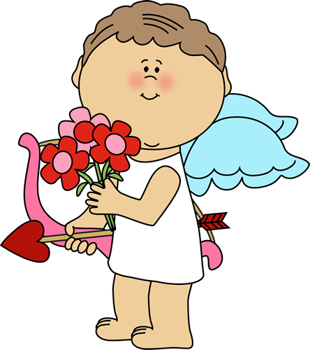 Valentine's Day Cupid with Flowers Clip Art - Valentine's Day ...