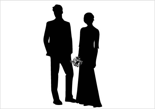 Wedding Couple Silhouette Vector Gorgeous Bride & Groom Silhouette ...