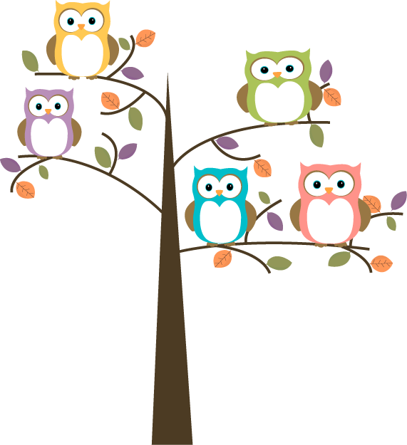 Colorful Owls in Pretty Tree Clip Art - Colorful Owls in Pretty ...