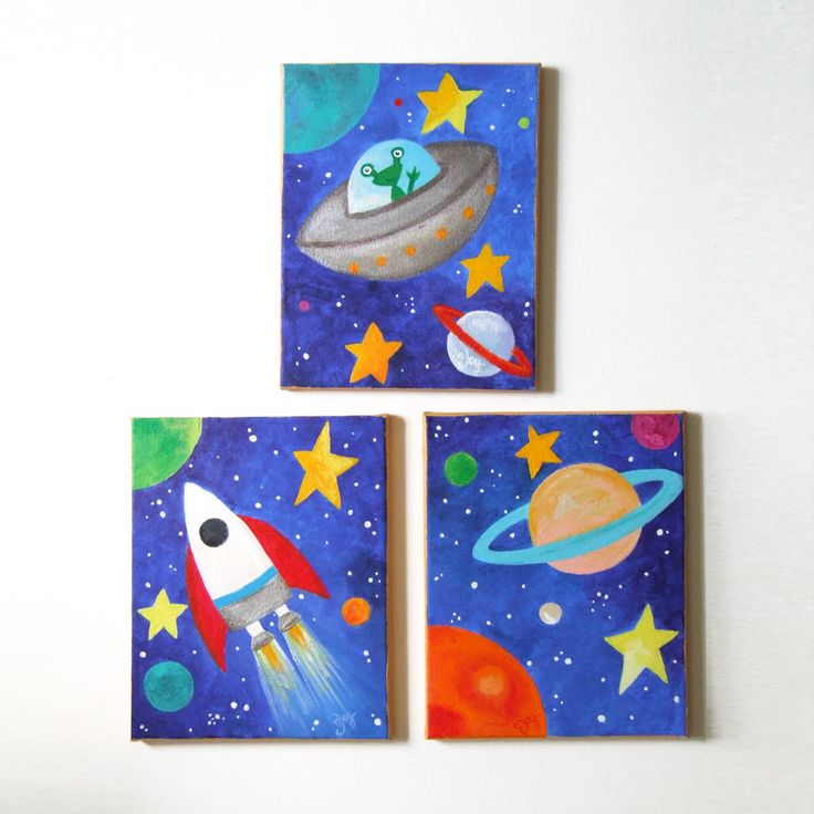 Kids Wall Art, SPACE ART SET, Set of 3 8x10 acrylic canvases, Space t…
