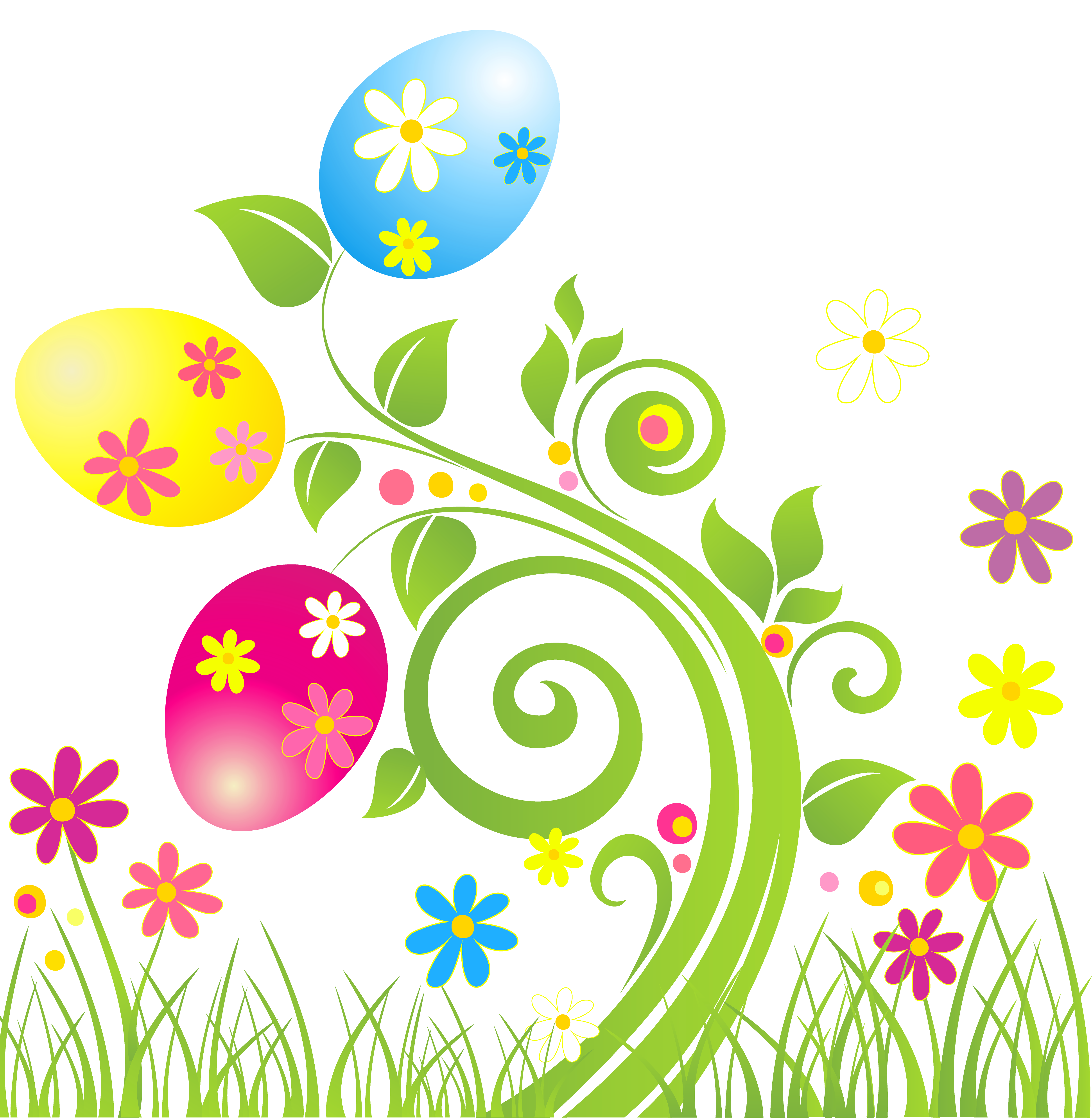 Easter Egg Decoration with Flowers PNG Transparent Clipart