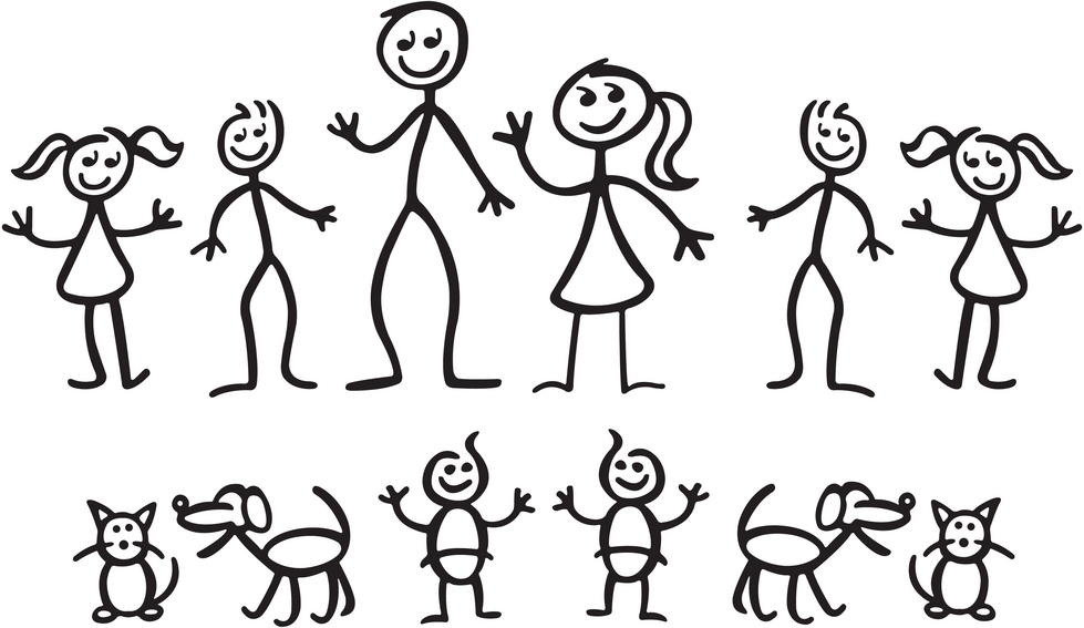Stick Figure Family Of 8 Clipart - Free Clipart