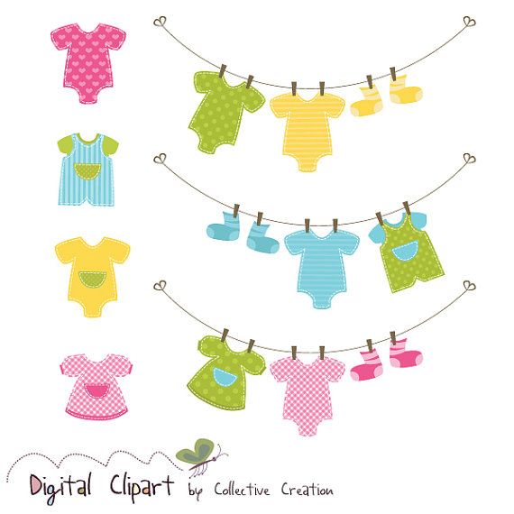 Baby Clothes Line & Onesies Clipart Set - Ideal for Scrapbooking ...