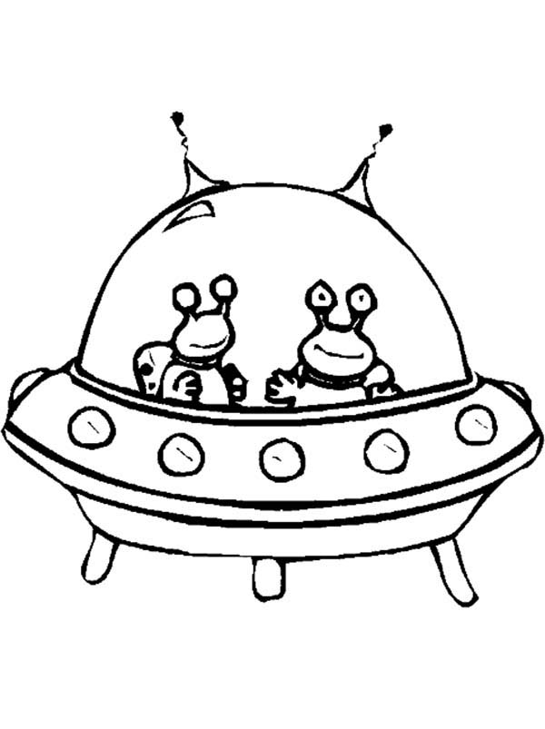 Twin Alien in Spaceship Coloring Page - NetArt