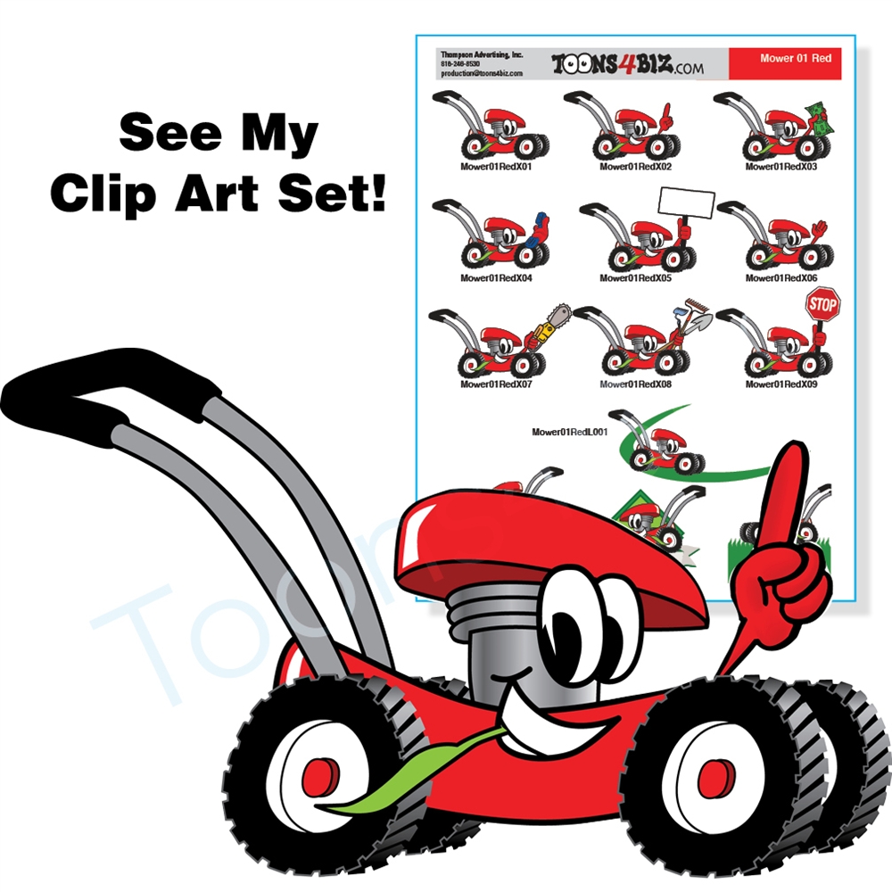 Lawn Care Clip Art | Cartoon Lawn Mower | Landscaping Logo