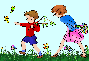 Spring Clip Art - Boy and Girl Facing Left