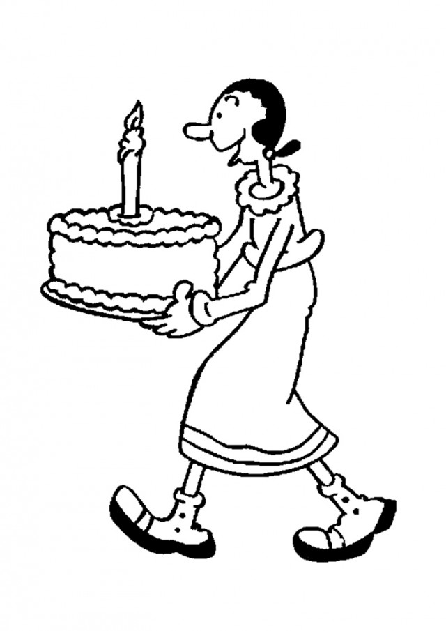 POPEYE THE SAILOR Coloring Pages Olive Oyl With Birthday Cake ...