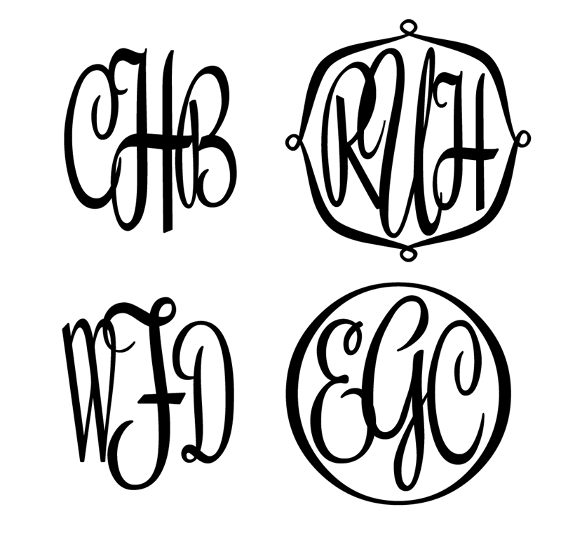 Unique three letter Script Monogram stencil