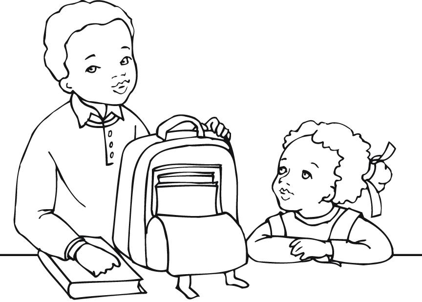 printable outline of students getting ready for school - Coloring ...