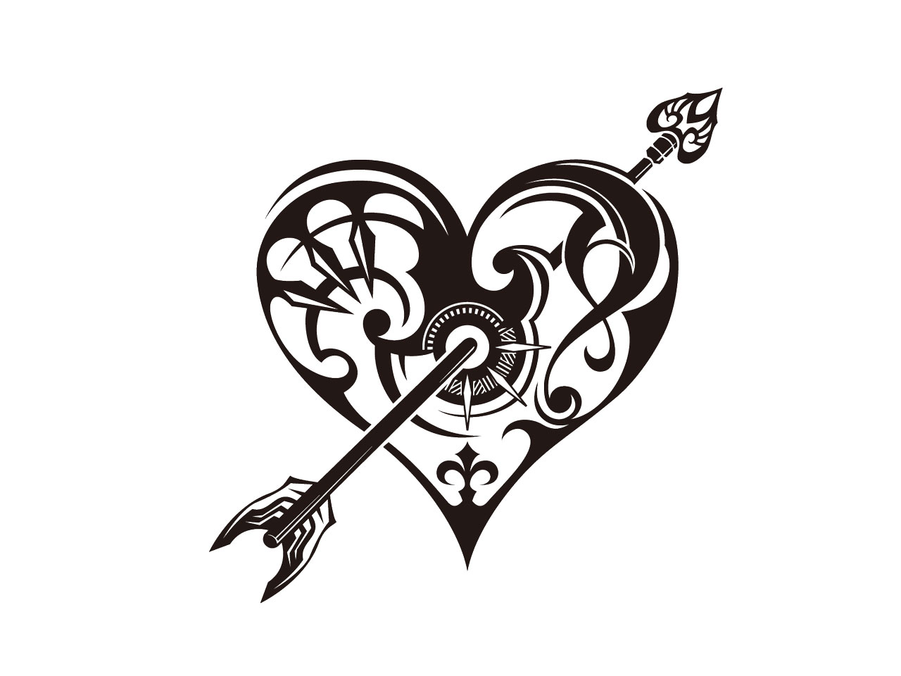 Free designs - Mechanical tribal heart tattoo wallpaper
