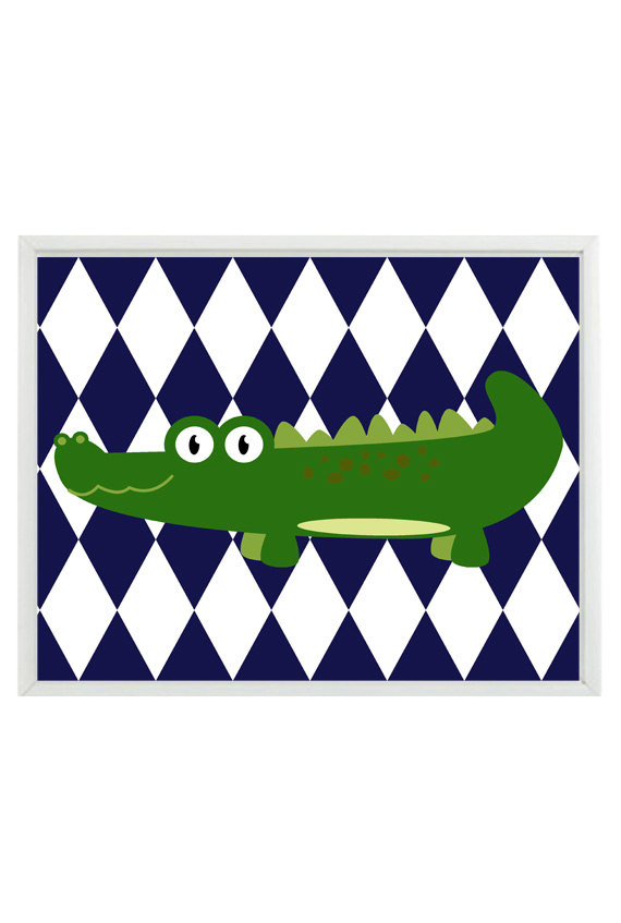 Alligator Nursery Wall Art Print Navy Blue by RizzleandRugee
