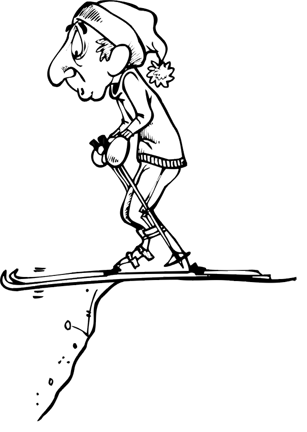 Skiing Coloring Page | Worried Looking Skier