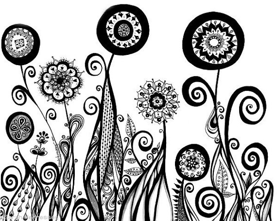 Black Whiteand Gray Abstract Flower Garden 8x10 by sometimesiswirl