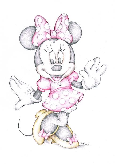 Minnie Mouse Disney Cartoon Colour Pencil Drawing Print by Steven ...