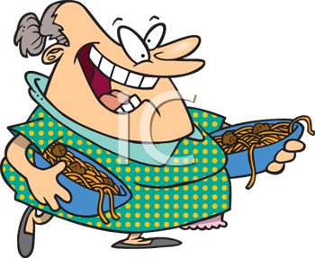 Clip Art Cartoon of a Classic Italian Woman with Bowls of ...