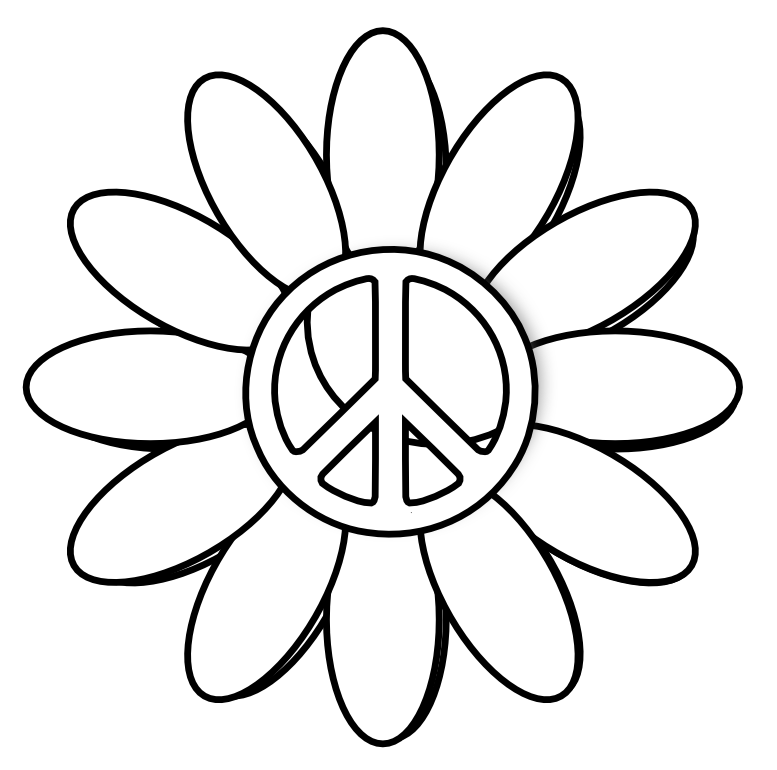 Peace Symbol Peace Sign Flower 6 Black White Line Art Coloring ...