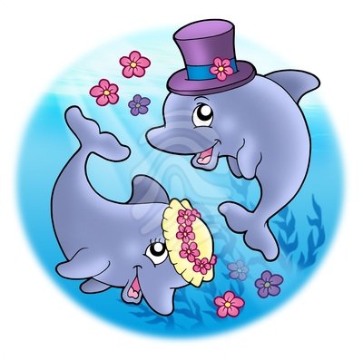 Wedding image with dolphins in sea - clipart #