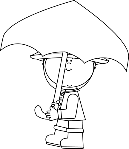 Black and White Boy Walking with an Umbrella Clip Art - Black and ...