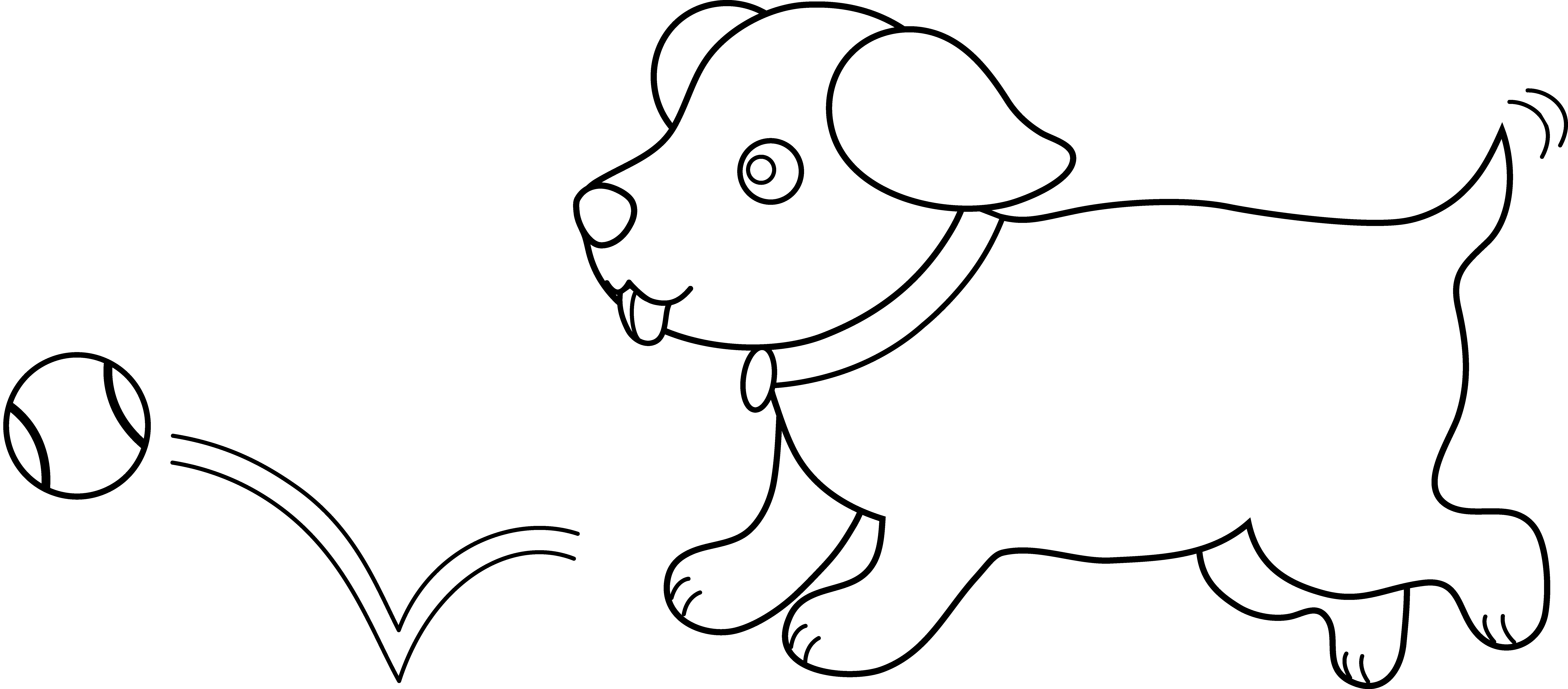 Line Art Of Puppy Playing Fetch - Free Clip Art