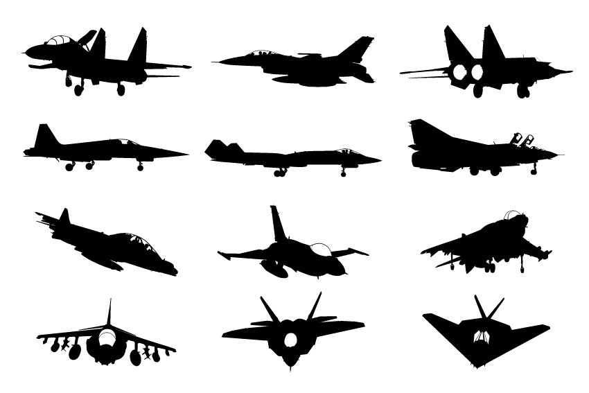 Military plane silhouette vector pack free | Silhouettes Vector