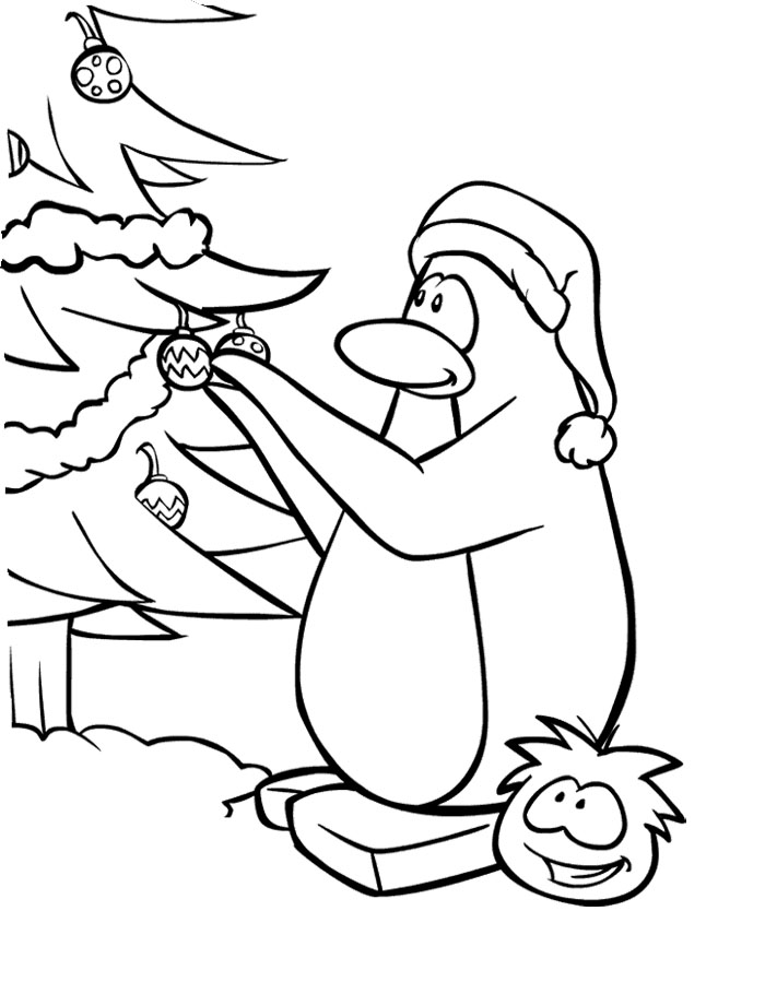 Penguin Coloring Pages : Penguin Decoration Tree Christmas ...