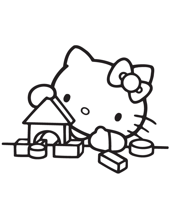 Hello Kitty Building Block House Coloring Page | Free Printable ...