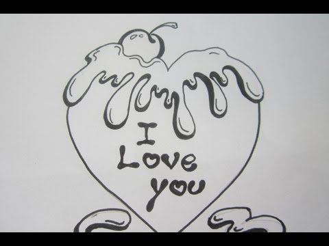 How To Draw A Valentine Heart With Chocolate Letters I LOVE YOU ...