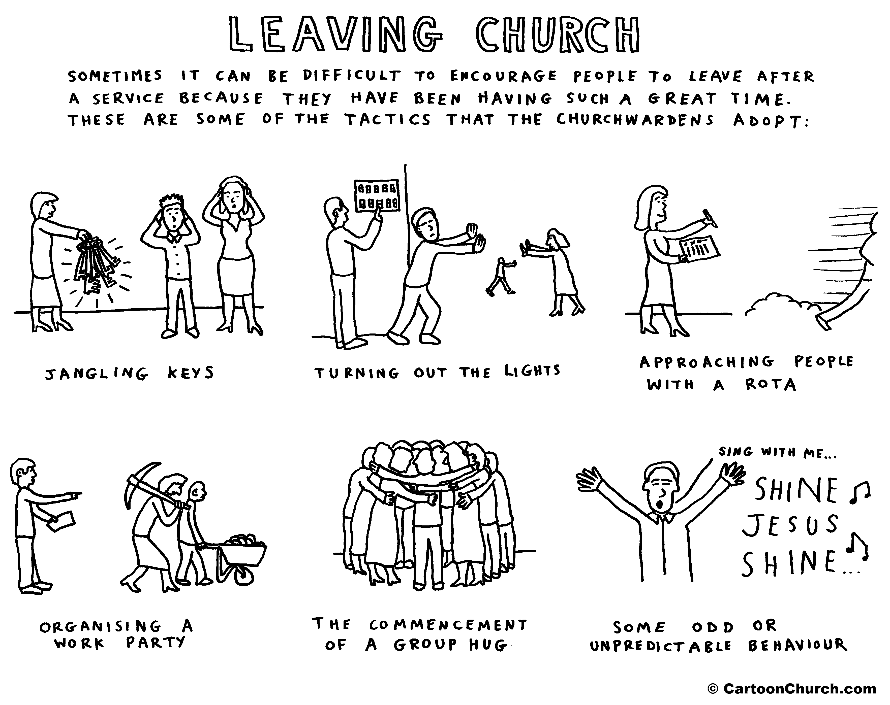 Leaving church — CartoonChurch.com