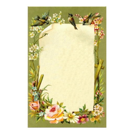 Pretty Vintage Birds & Flowers Border Decoration Stationery | Zazzle