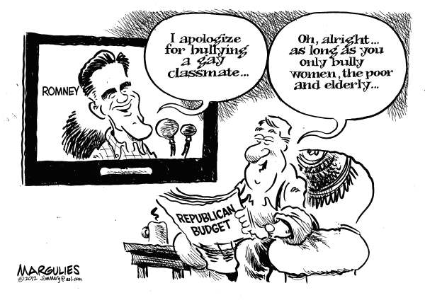 Romney apology for bullying by Political Cartoonist Jimmy Margulies