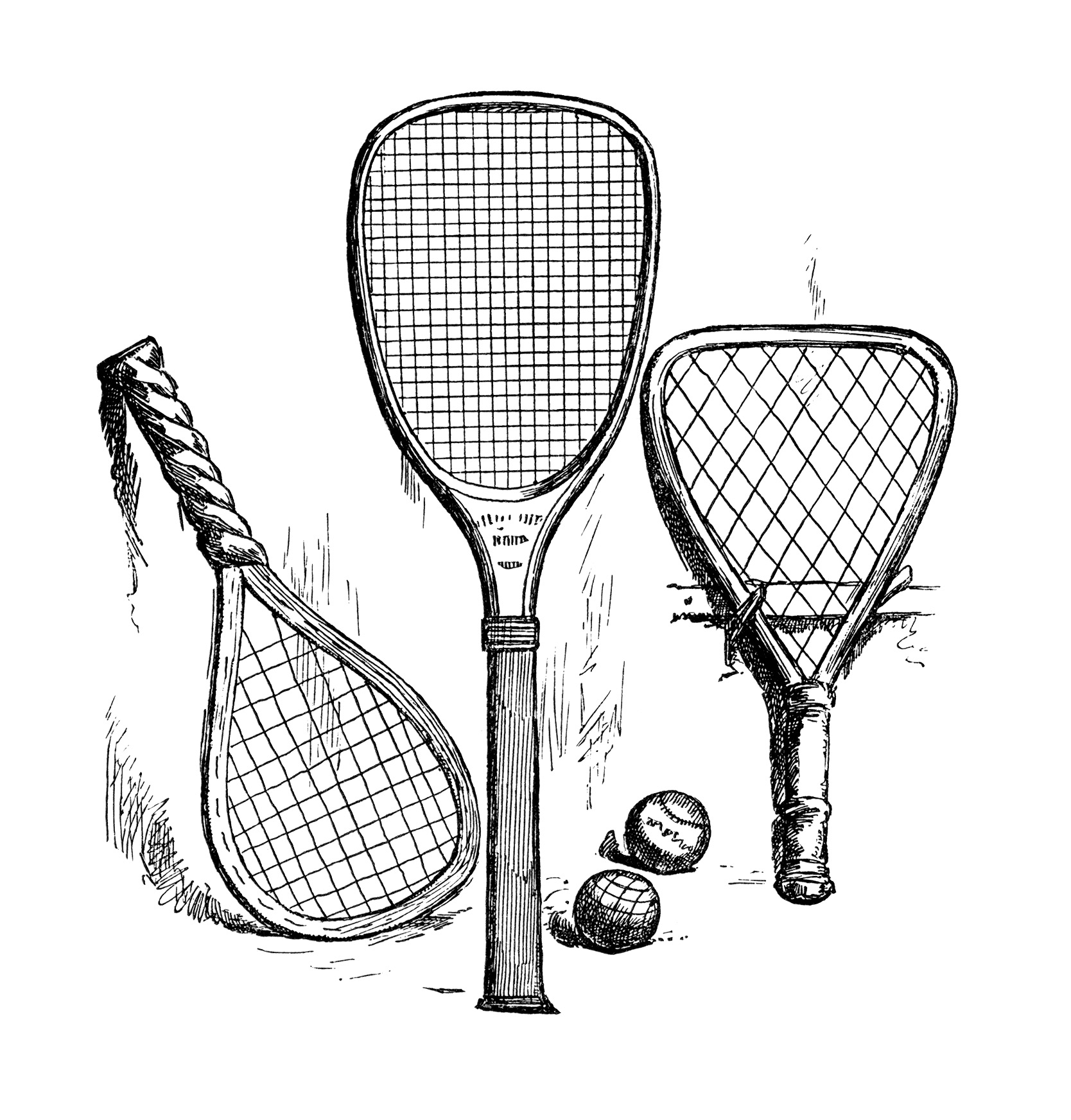 Free Vintage Image Tennis Rackets and Balls Clip Art | Old Design ...