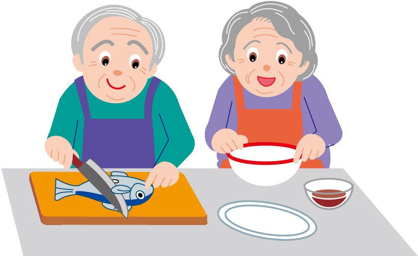 Elderly couple killed fish cooking Vector | Vector Images - Free ...