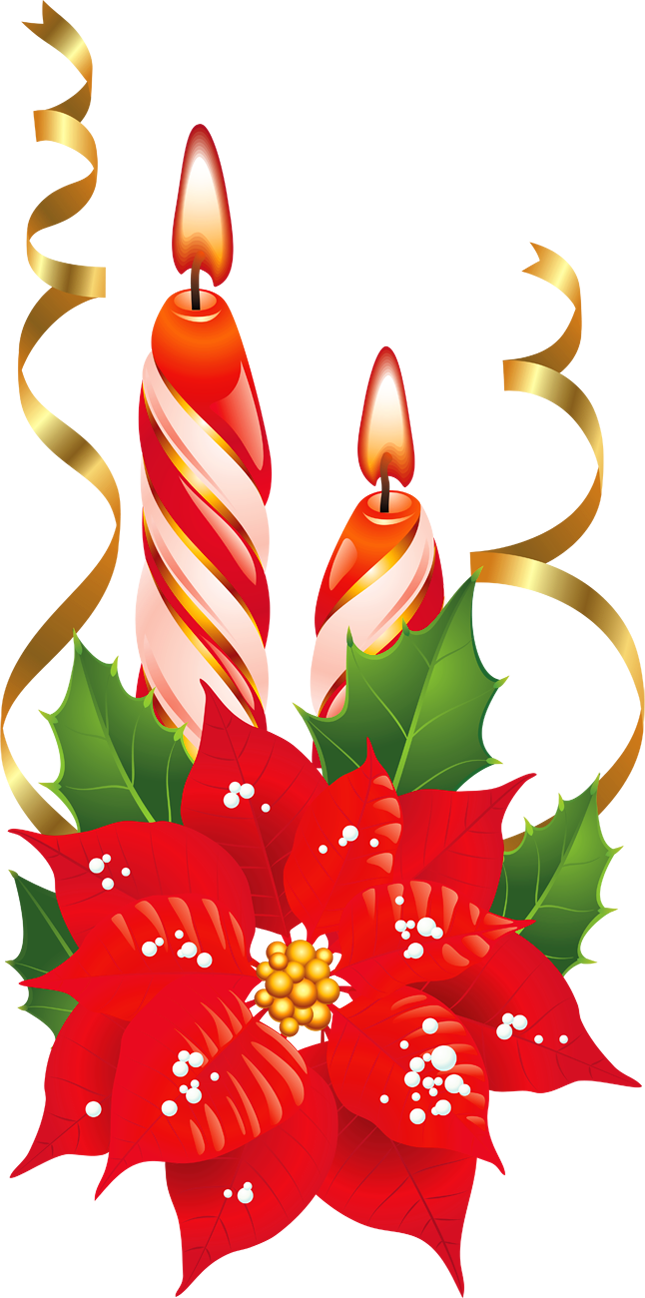 Red and White Christmas Candles with Poinsettia PNG Picture