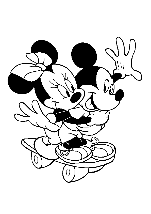 Mickey and Minnie on Roller Skate Coloring Page | Kids Coloring Page