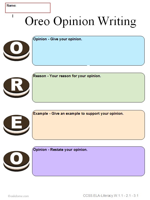 Common Core Graphic Organizer - OREO Opinion Writing | K-5 ...