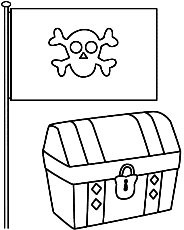 Pirate Flag with Treasure Chest - Coloring Page (