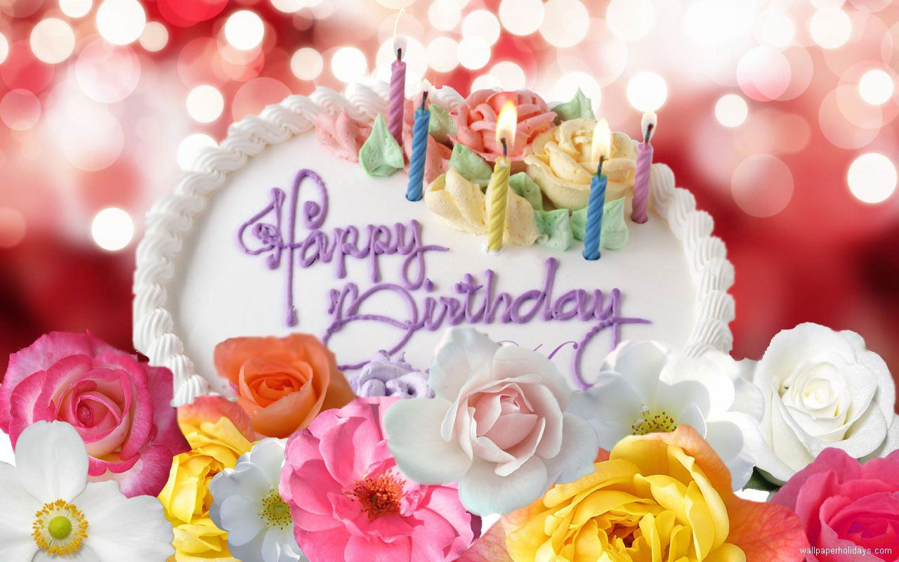 Cute Happy Birthday Cake And Flower Graphic Share On Facebook ...