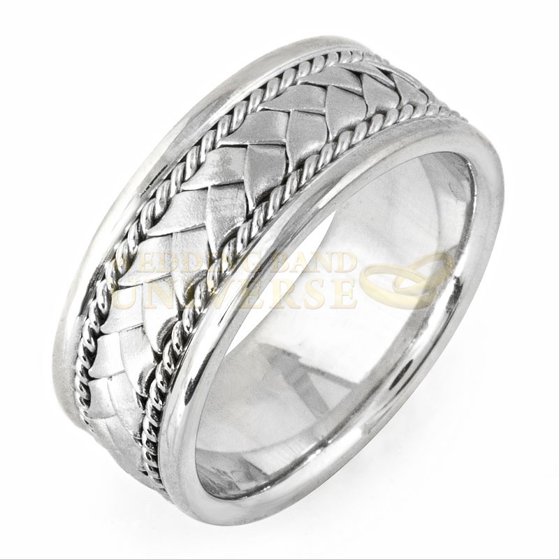 White Gold Wedding Band With Braided Center And Dual Rope Design ...