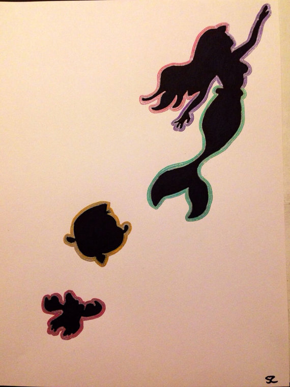 Items similar to The Little Mermaid Silhouette Marker Drawing Art ...