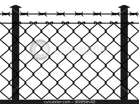 Wire fence with barbed wires stock vector