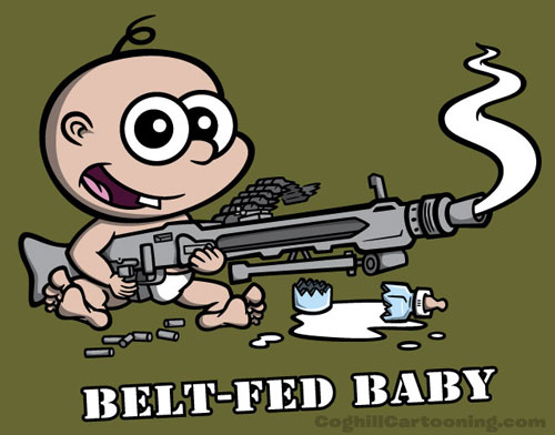 Cartoon Baby with Machine Gun: Belt-Fed Baby