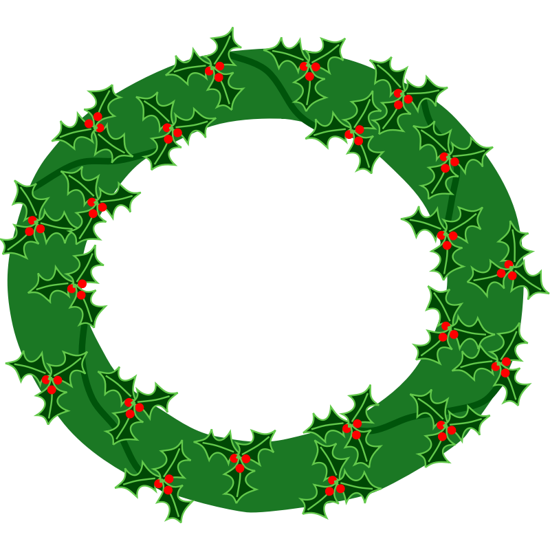 Clipart - evergreen wreath with large holly 01