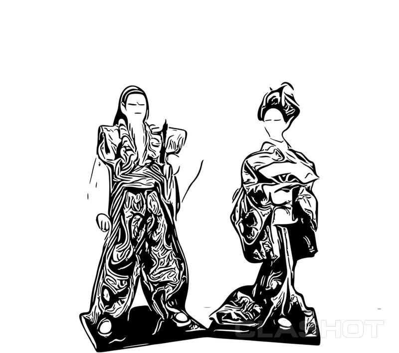 samurai and geisha doll, cartoon, lined design, vector - Mobile ...