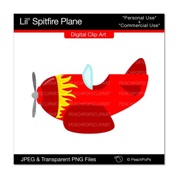 Lil Spitfire Plane digital clip art design by peachpopsclipart