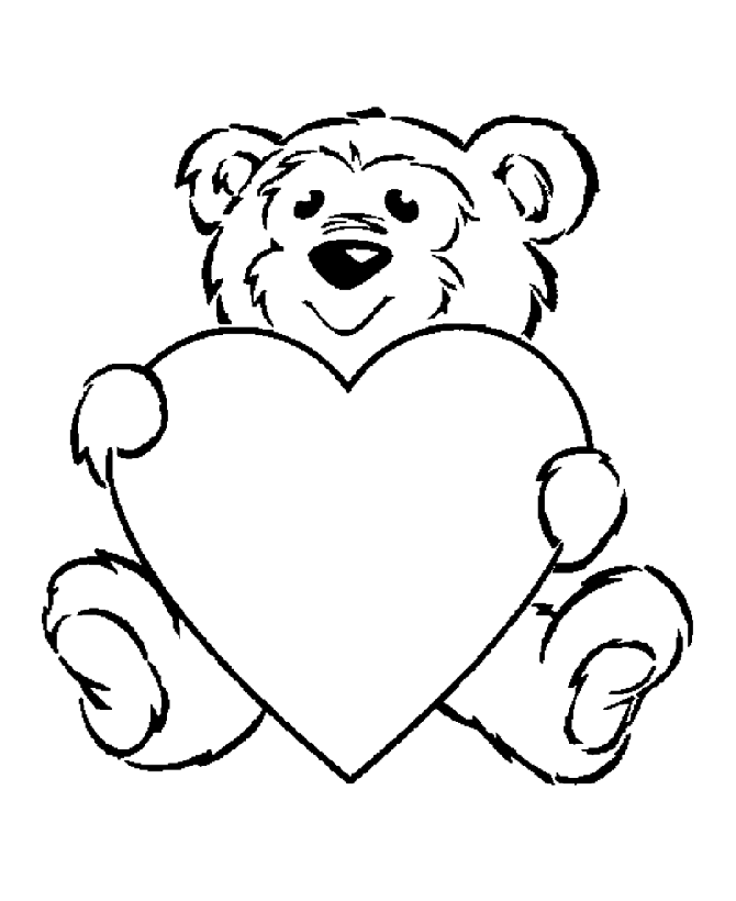 Valentine's Day Hearts Coloring Pages - Teddy bear with a big ...