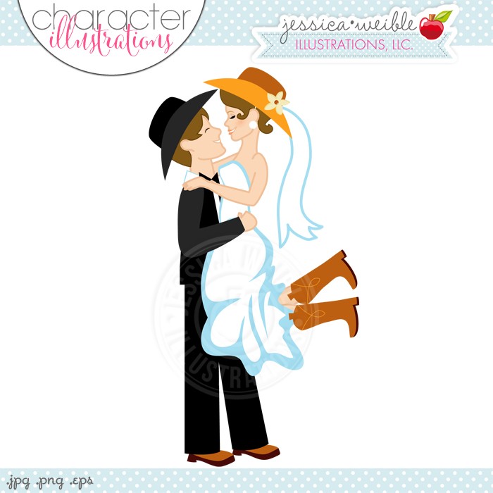 Western Wedding Couple Digital Clipart - JW Illustrations