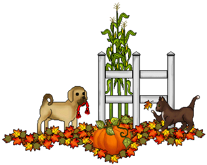 Pumpkin Clip Art - Cat, Dog, Fence and Corn Stalk